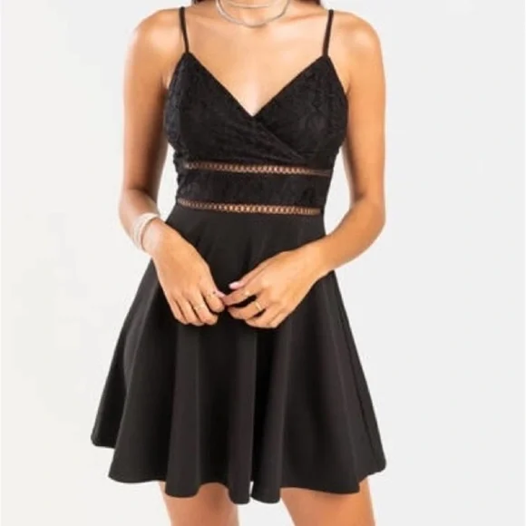 Dresses | Nwt Row A Ladder Trim Flare Black Skater Dress